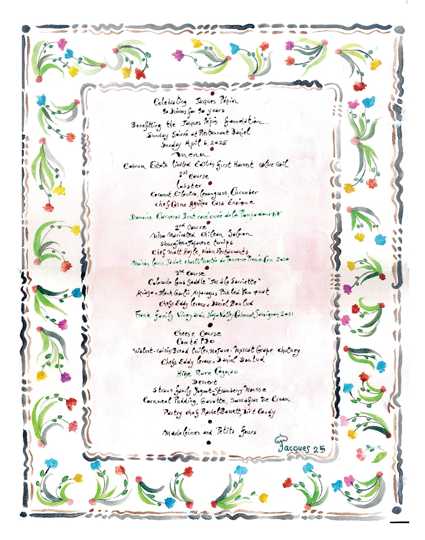 90/90 Dinner Menu for Sunday Soirée at DANIEL