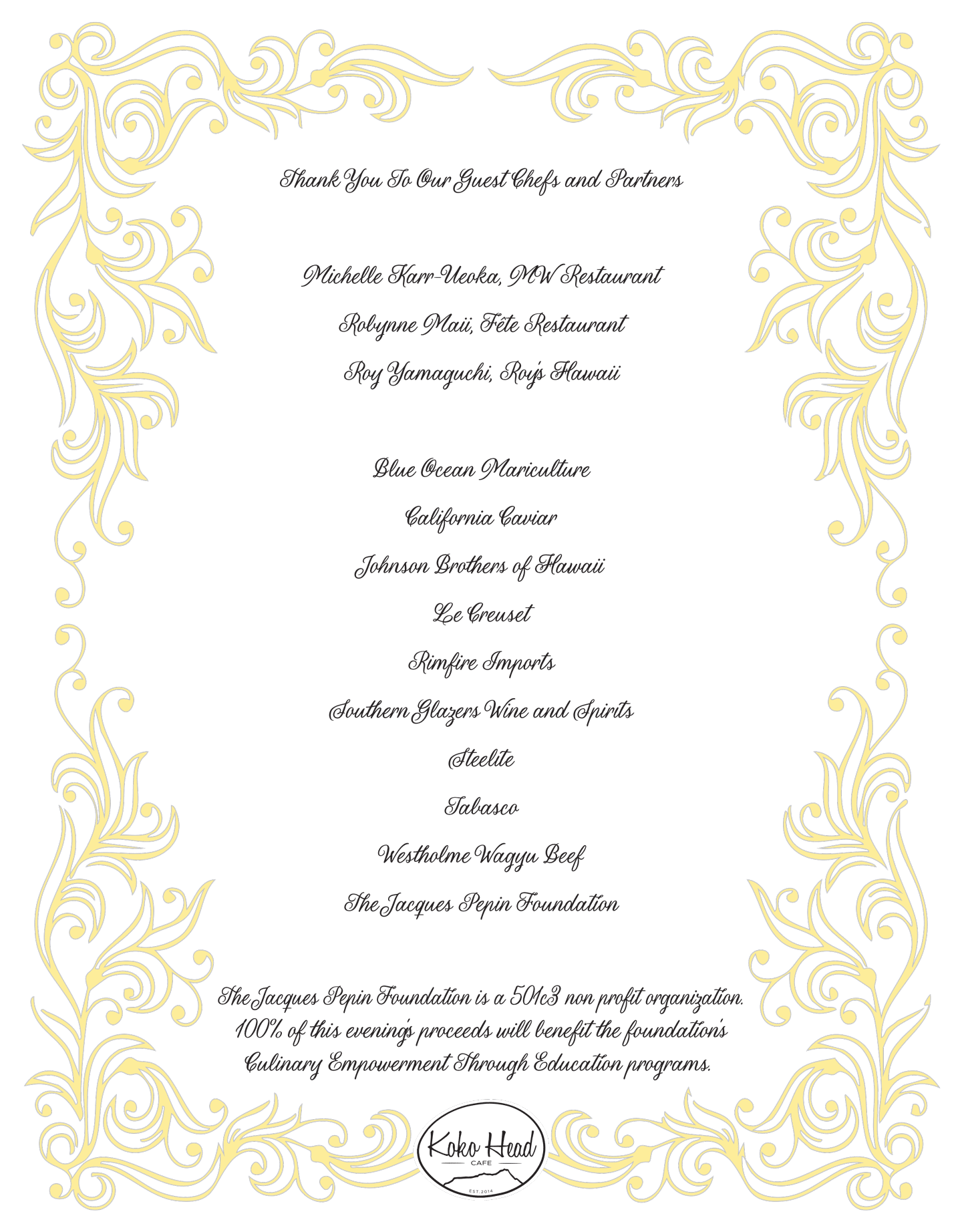 90/90 Dinner Menu for Koko Head Cafe