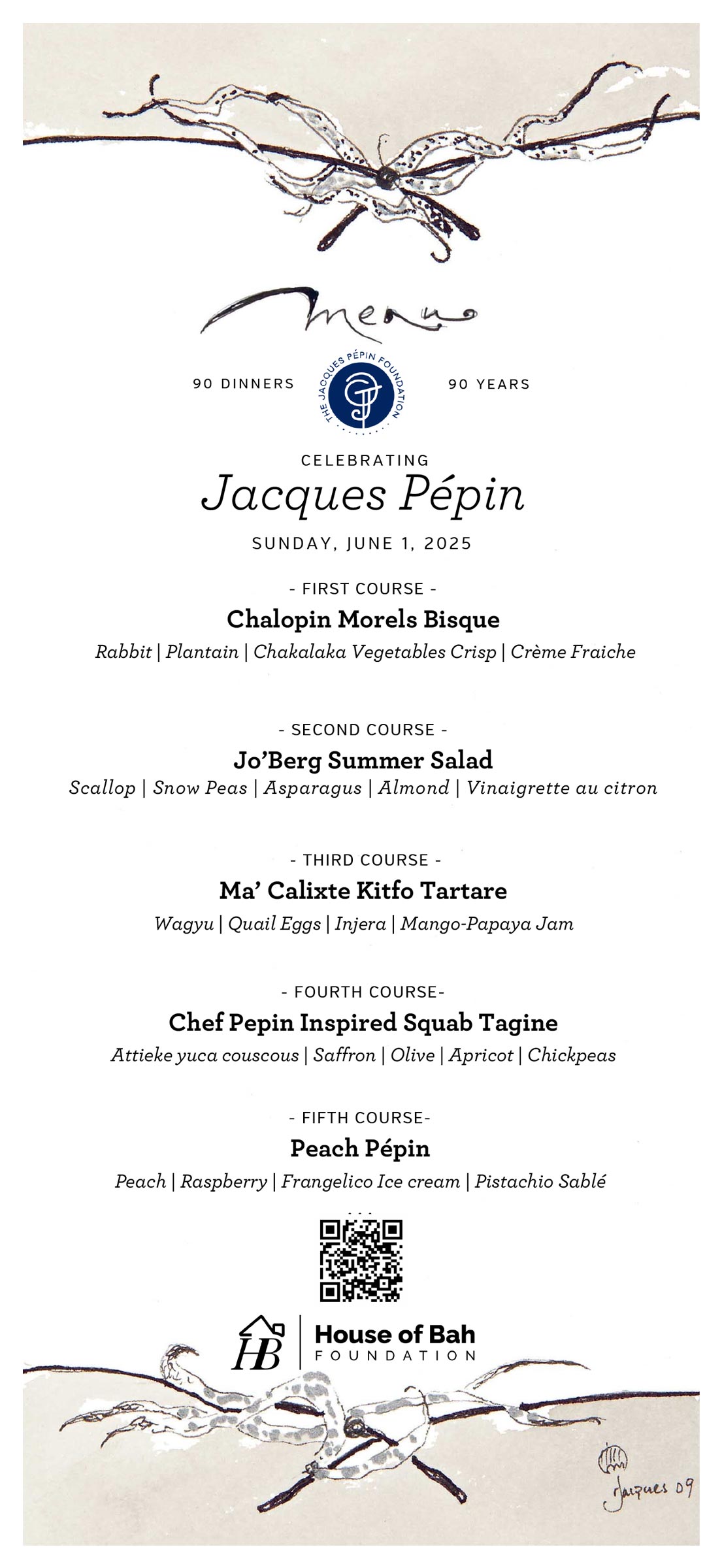 90/90 Dinner Menu for House of Bah Foundation at Le Voltaire French Restaurant