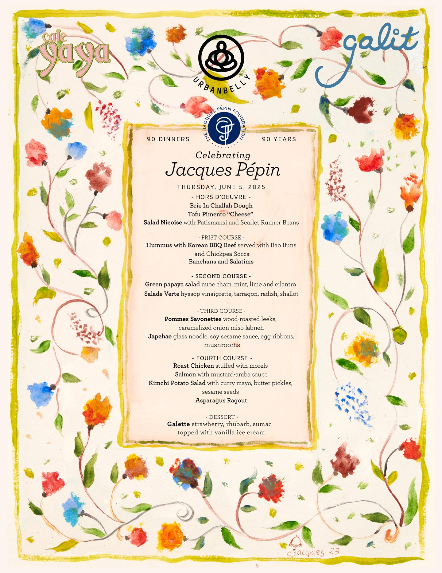 90/90 Dinner Menu for Galit & Cafe Yaya