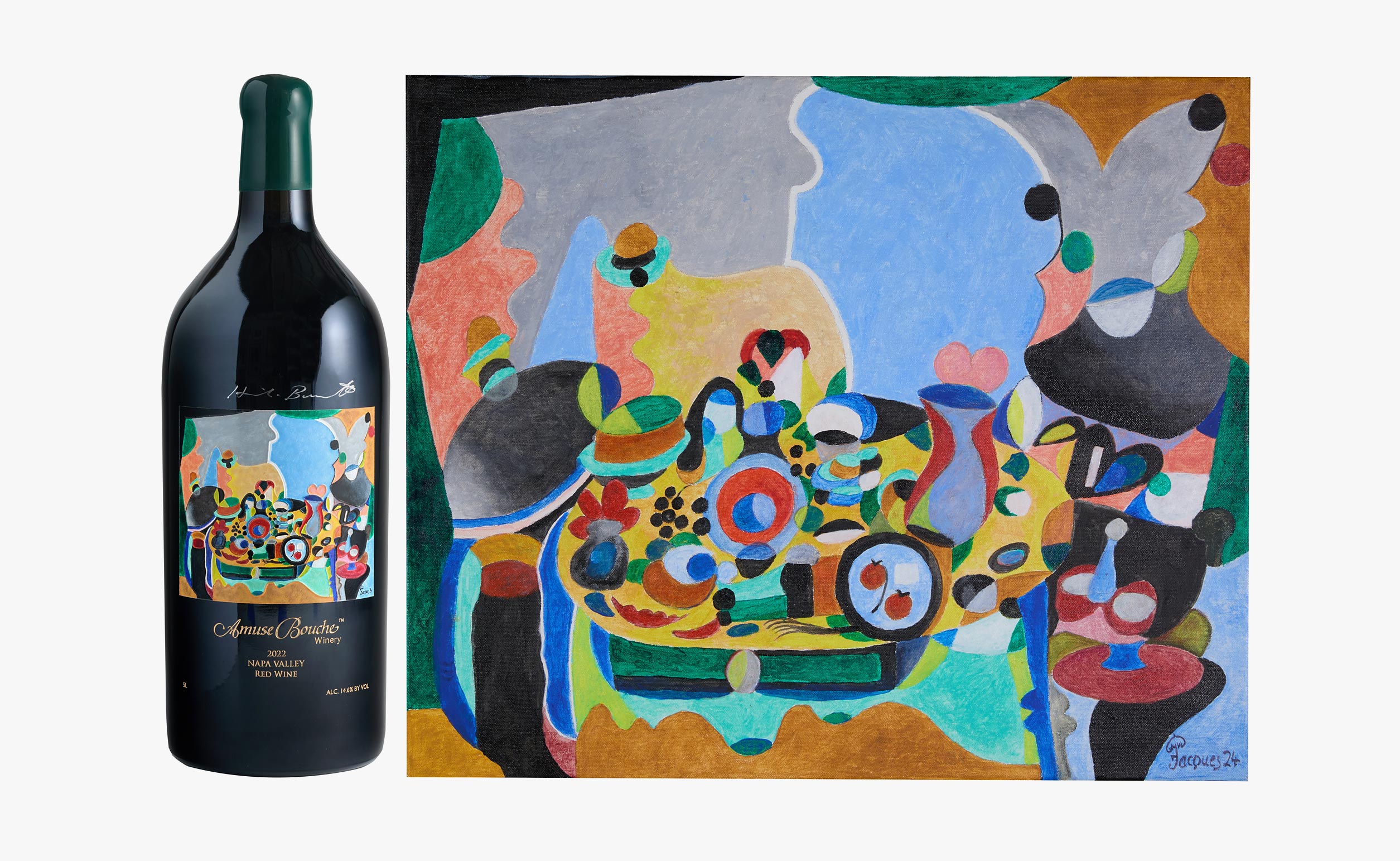 Painting by Jacques Pepin and wine by Amuse Bouche