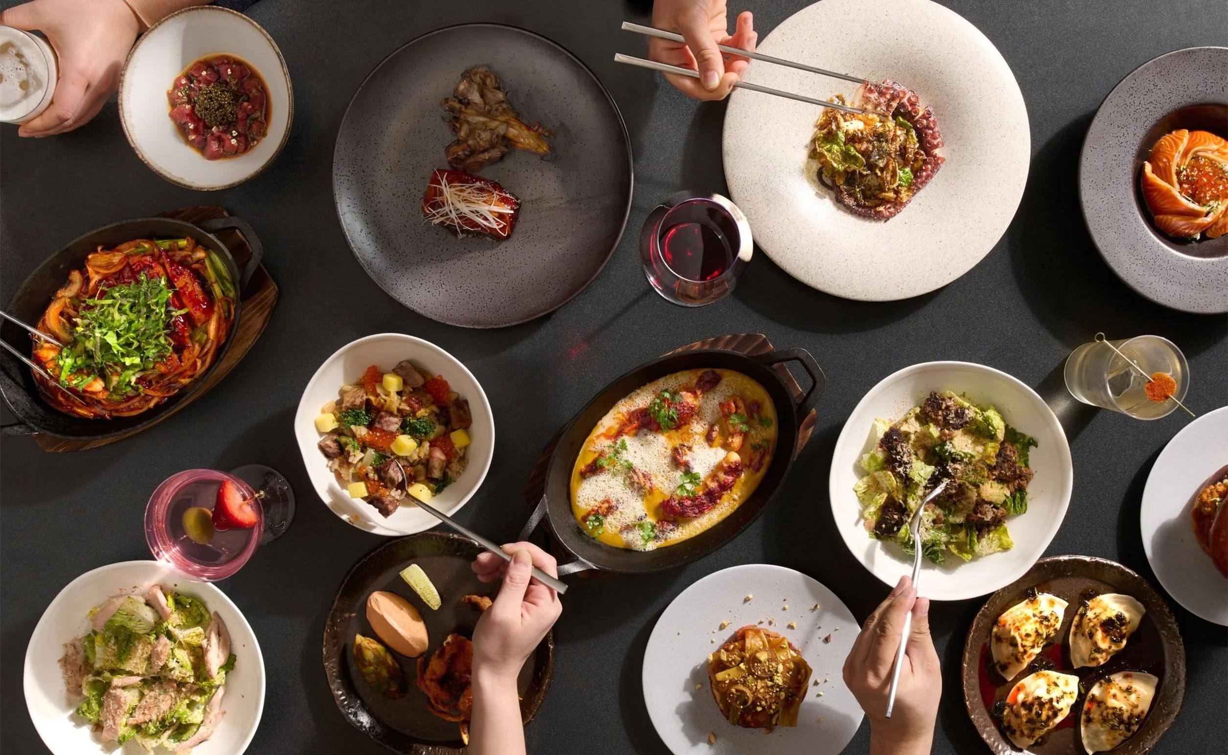 Overhead table shot of food at NARO